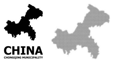 Vektör Halftone Mozaik ve Chongqing Belediyesi Katı Haritası