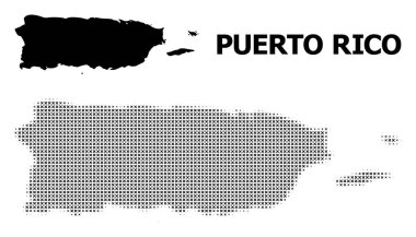 Vektör Halftone Deseni ve Porto Riko Katı Haritası
