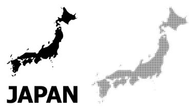 Vektör Halftone Mozaik ve Japonya Katı Haritası