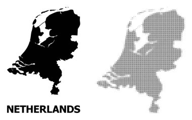 Vektör Halftone Deseni ve Hollanda Katı Haritası