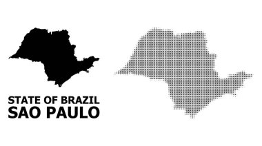 Vektör Halftone Deseni ve Sao Paulo Eyaleti Katı Haritası