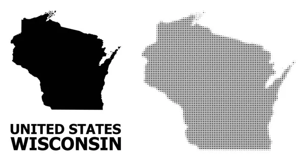 Vector medio tono mosaico y sólido mapa del estado de Wisconsin — Vector de stock