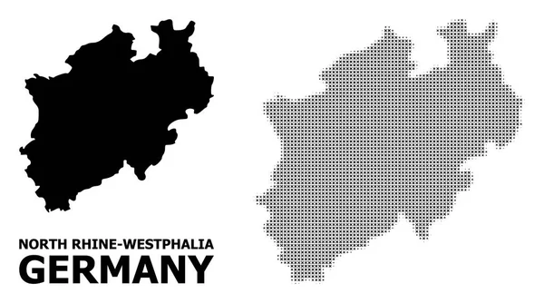 Patrón de tono medio vectorial y mapa sólido del estado de Renania del Norte-Westfalia — Archivo Imágenes Vectoriales