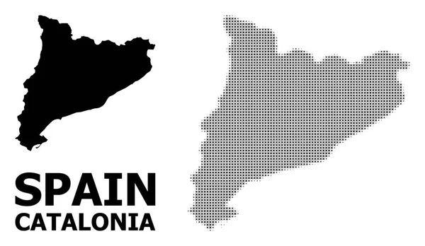 Vector Medio tono Mosaico y Mapa Sólido de Cataluña — Vector de stock