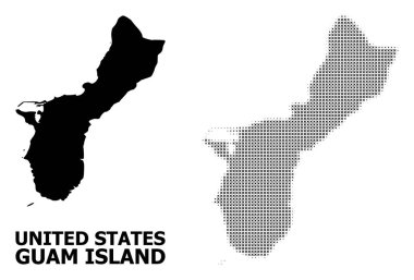 Vektör Halftone Mozaik ve Guam Adası Katı Haritası