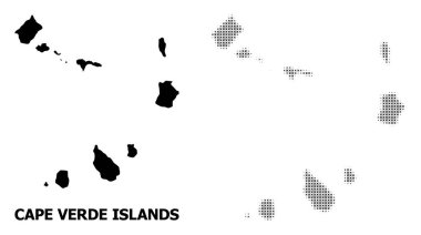 Vektör Halftone Desen ve Cape Verde Adaları Katı Haritası