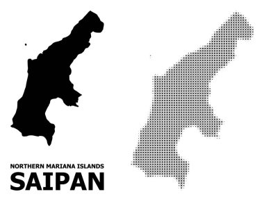 Vektör Halftone Mozaik ve Saipan Adası Katı Haritası