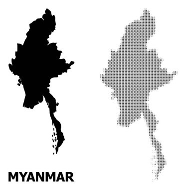 Vektör Halftone Deseni ve Myanmar Katı Haritası