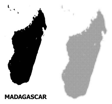 Vektör Halftone Deseni ve Madagaskar Adası Katı Haritası