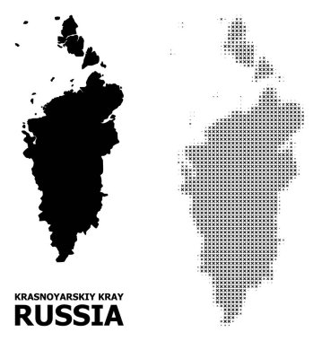 Vektör Halftone Mozaik ve Krasnoyarskiy Kray Katı Haritası