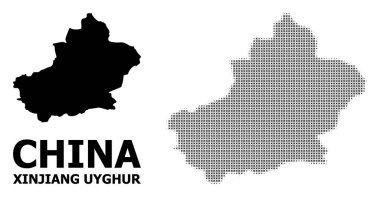 Vektör Halftone Mozaik ve Sincan Uygur Bölgesi Katı Haritası