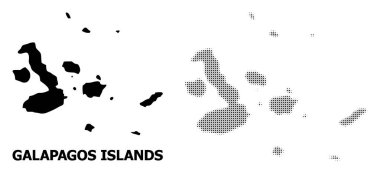 Vektör Halftone Mozaik ve Galapagos Adaları Katı Haritası