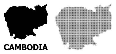 Vektör Halftone Deseni ve Kamboçya Katı Haritası