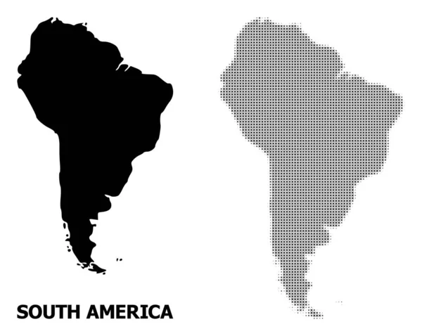 Vector medio tono mosaico y mapa sólido de América del Sur — Archivo Imágenes Vectoriales