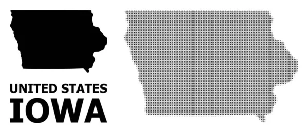 Vettore Halftone Mosaico e mappa solida dello stato dell'Iowa — Vettoriale Stock