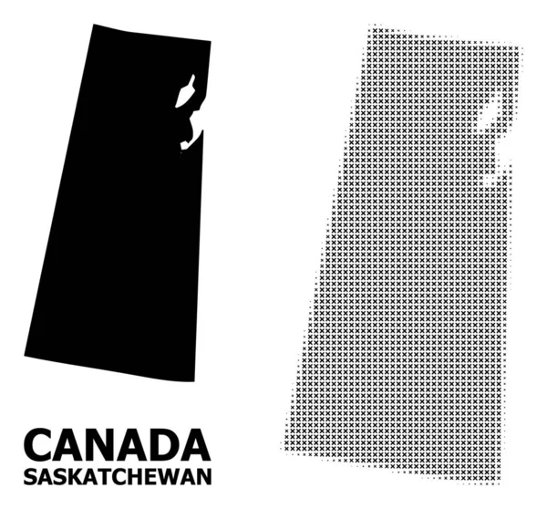 Векторна напівтонова мозаїка і тверда карта провінції Саскачеван — стоковий вектор