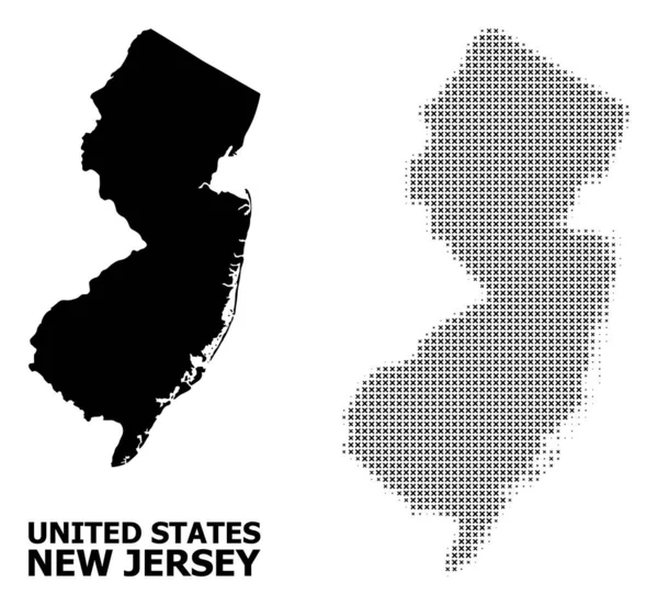 Vector medio tono mosaico y sólido mapa del estado de Nueva Jersey — Vector de stock
