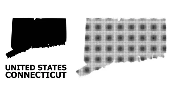 Vector medio tono mosaico y sólido mapa del estado de Connecticut — Vector de stock