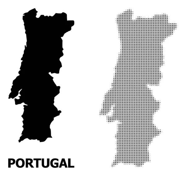 Padrão Vector Halftone e Mapa Sólido de Portugal — Vetor de Stock