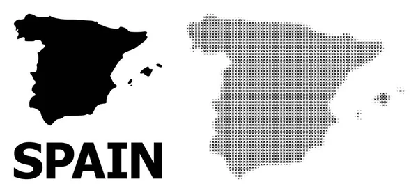 Vector Halftone Mosaico e Mapa Sólido da Espanha — Vetor de Stock