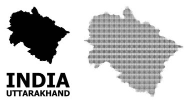 Vektör Halftone Deseni ve Uttarakhand Durumunun Katı Haritası