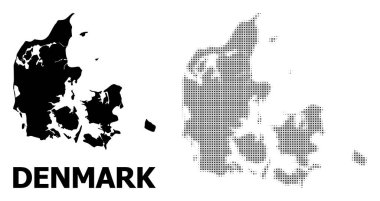 Vektör Halftone Deseni ve Danimarka Katı Haritası