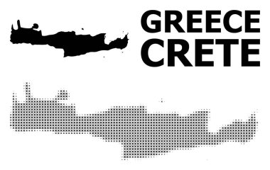 Vektör Halftone Deseni ve Girit Adası Katı Haritası