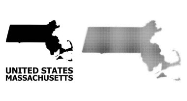 Vektör Halftone Mozaik ve Massachusetts Eyaleti Katı Haritası