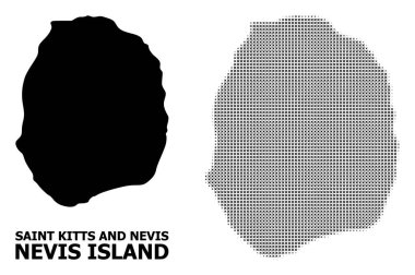 Vektör Halftone Mozaik ve Nevis Adası Katı Haritası
