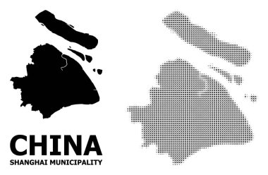 Vektör Halftone Desen ve Şangay Belediyesi Katı Haritası