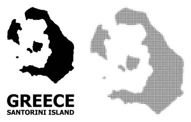 Vektör Halftone Mozaik ve Santorini Adası Katı Haritası