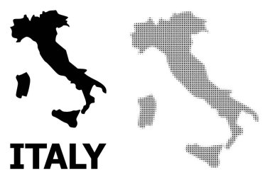Vektör Halftone Mozaik ve İtalya Katı Haritası