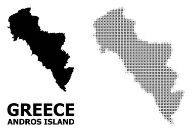 Vektör Halftone Deseni ve Yunanistan Katı Haritası - Andros Adası