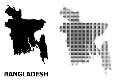 Vektör Halftone Mozaik ve Bangladeş Katı Haritası