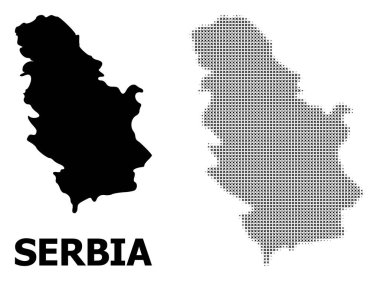 Vektör Halftone Deseni ve Sırbistan Katı Haritası