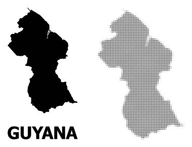 Guyana Vektör Halftone Mozaik ve Katı Haritası