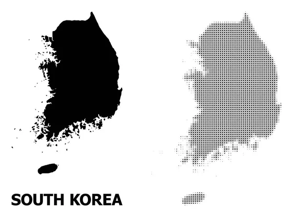 Patrón vectorial de medio tono y mapa sólido de Corea del Sur — Archivo Imágenes Vectoriales