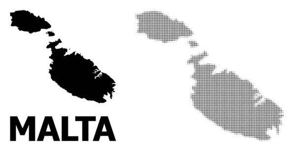 Patrón Vector Halftone y mapa sólido de Malta — Vector de stock