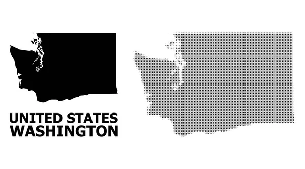 Vector medio tono mosaico y sólido mapa del estado de Washington — Vector de stock