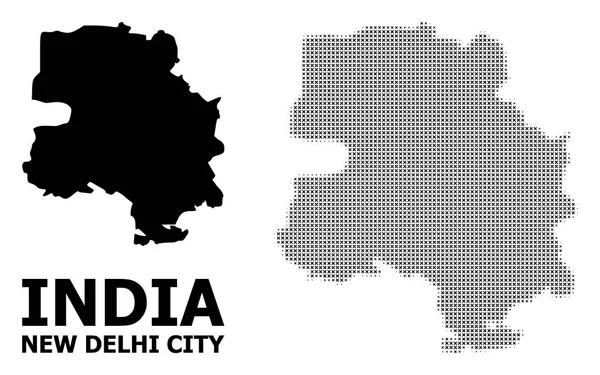 Padrão de vetor Halftone e mapa sólido da cidade de Nova Deli — Vetor de Stock