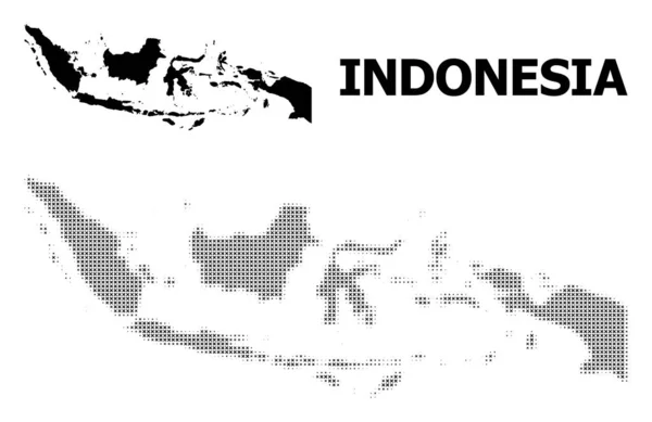 Vector Halftone Mosaic and Solid Map of Indonesia — Stock Vector