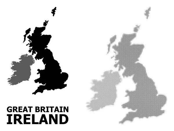 Векторна напівтонова мозаїка і тверда карта Великої Британії та Ірландії — стоковий вектор
