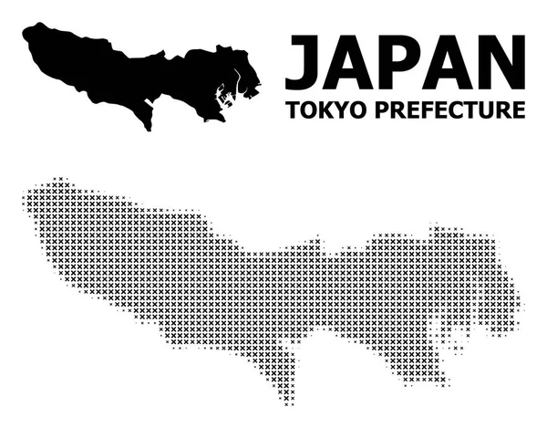 Padrão de meio-tom vetorial e mapa sólido da província de Tóquio —  Vetores de Stock