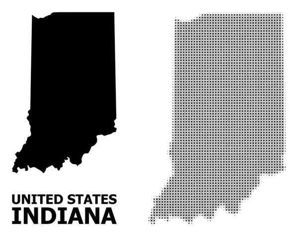 Padrão de vetor Halftone e mapa sólido do estado de Indiana — Vetor de Stock