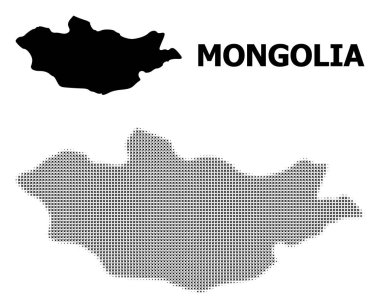 Vektör Halftone Deseni ve Moğolistan Katı Haritası