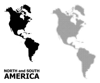 Vektör Halftone Deseni ve Güney ve Kuzey Amerika Katı Haritası