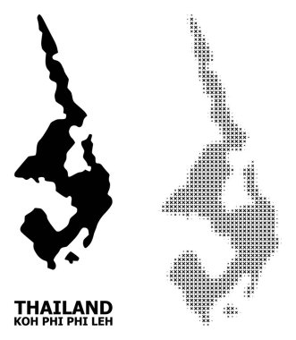 Vektör Halftone Mozaik ve Koh Phi Leh Katı Haritası
