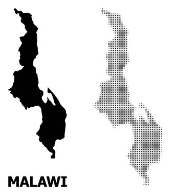 Vektör Halftone Deseni ve Malavi Katı Haritası