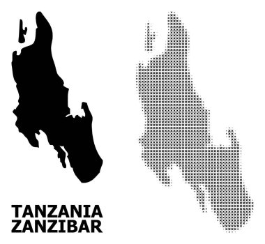 Vektör Halftone Mozaik ve Zanzibar Adası Katı Haritası
