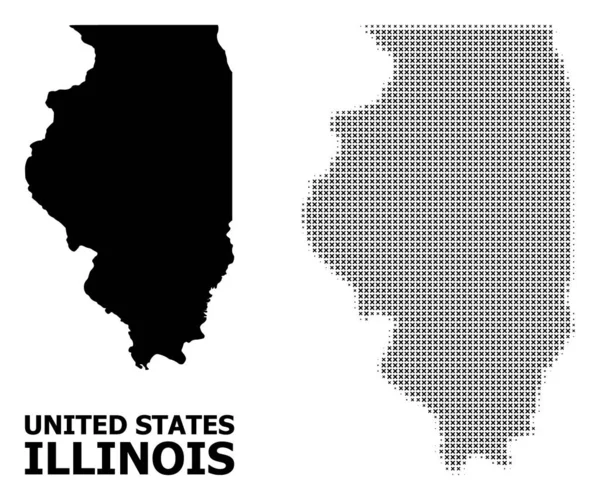 Modello di mezzitono vettoriale e mappa solida dello stato dell'Illinois — Vettoriale Stock